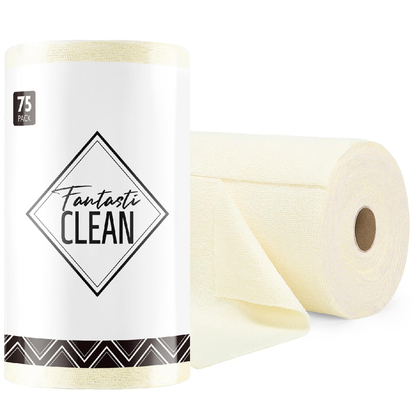 Fantasticlean Microfiber Cleaning Cloth Roll -75 Pack, Tear Away Microfiber Towels, 12" x 12", Reusable, Washable, Scratch Free, Ultra Absorbent Dish Rags for Car, Home, Garage or Shop (Pink)