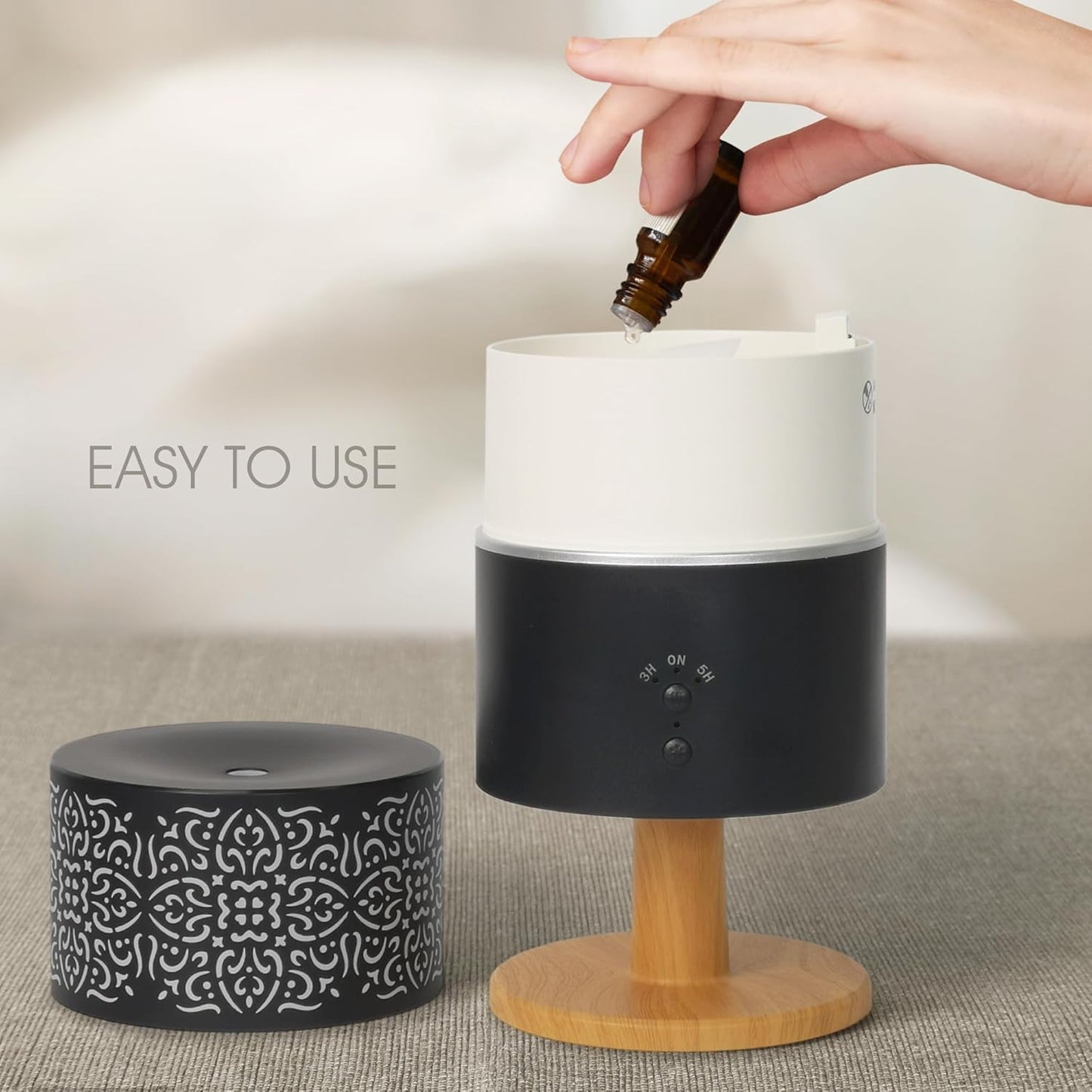 Earnest Living Essential Oil Diffuser Classic Lamp Diffuser 260ml Timers Night Lights and Auto Off Function Home Office Humidifier Aromatherapy Diffusers for Essential Oils Black