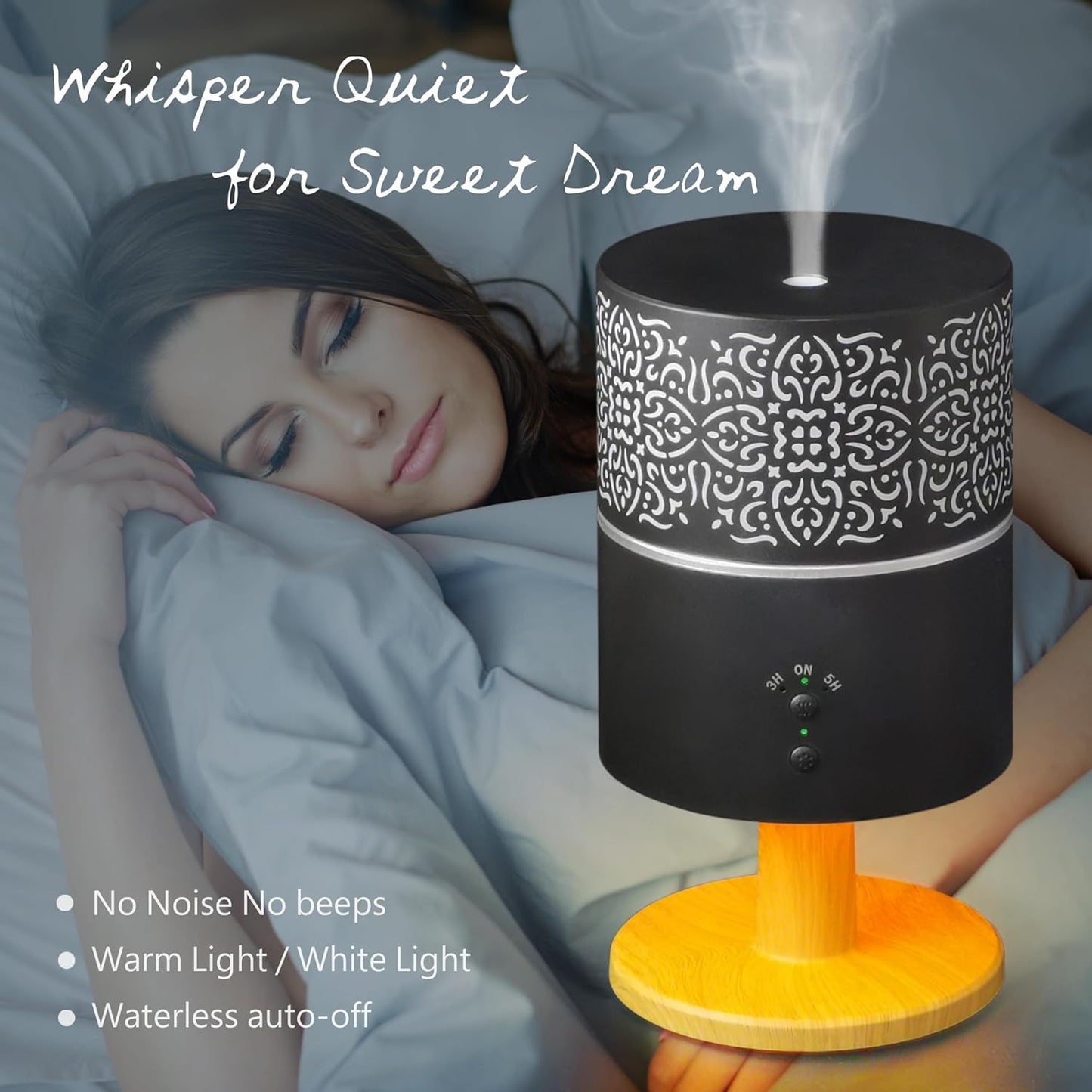 Earnest Living Essential Oil Diffuser Classic Lamp Diffuser 260ml Timers Night Lights and Auto Off Function Home Office Humidifier Aromatherapy Diffusers for Essential Oils Black