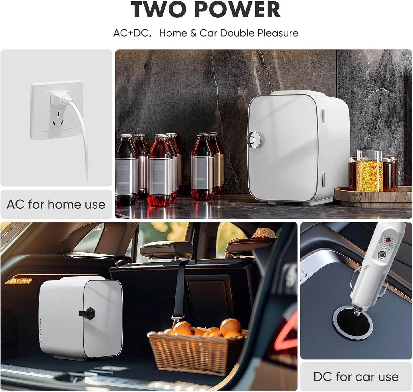 Sweetcrispy Mini Fridge, Portable Small Refrigerator 4L/6 Can Cooler & Warmer Compact Fridges for SkinCare, Food and Drinks, Bedroom, Dorm, Car, Office, White