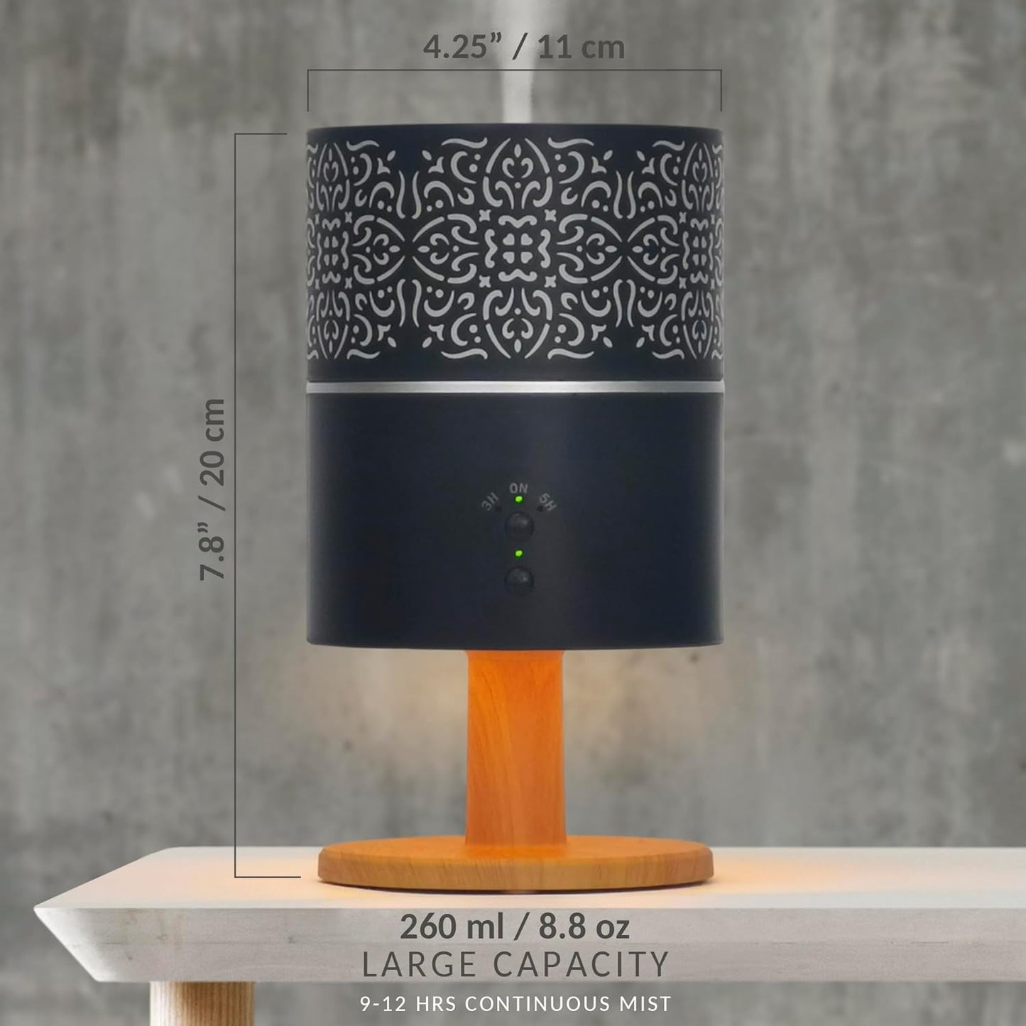 Earnest Living Essential Oil Diffuser Classic Lamp Diffuser 260ml Timers Night Lights and Auto Off Function Home Office Humidifier Aromatherapy Diffusers for Essential Oils Black