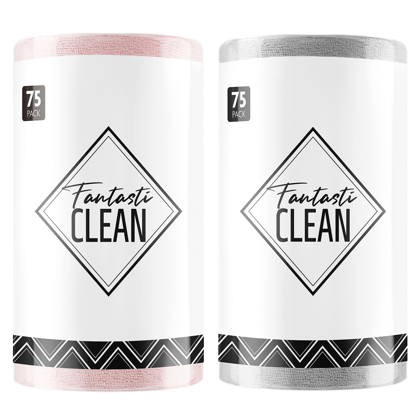 Fantasticlean Microfiber Cleaning Cloth Roll -75 Pack, Tear Away Microfiber Towels, 12" x 12", Reusable, Washable, Scratch Free, Ultra Absorbent Dish Rags for Car, Home, Garage or Shop (Pink)