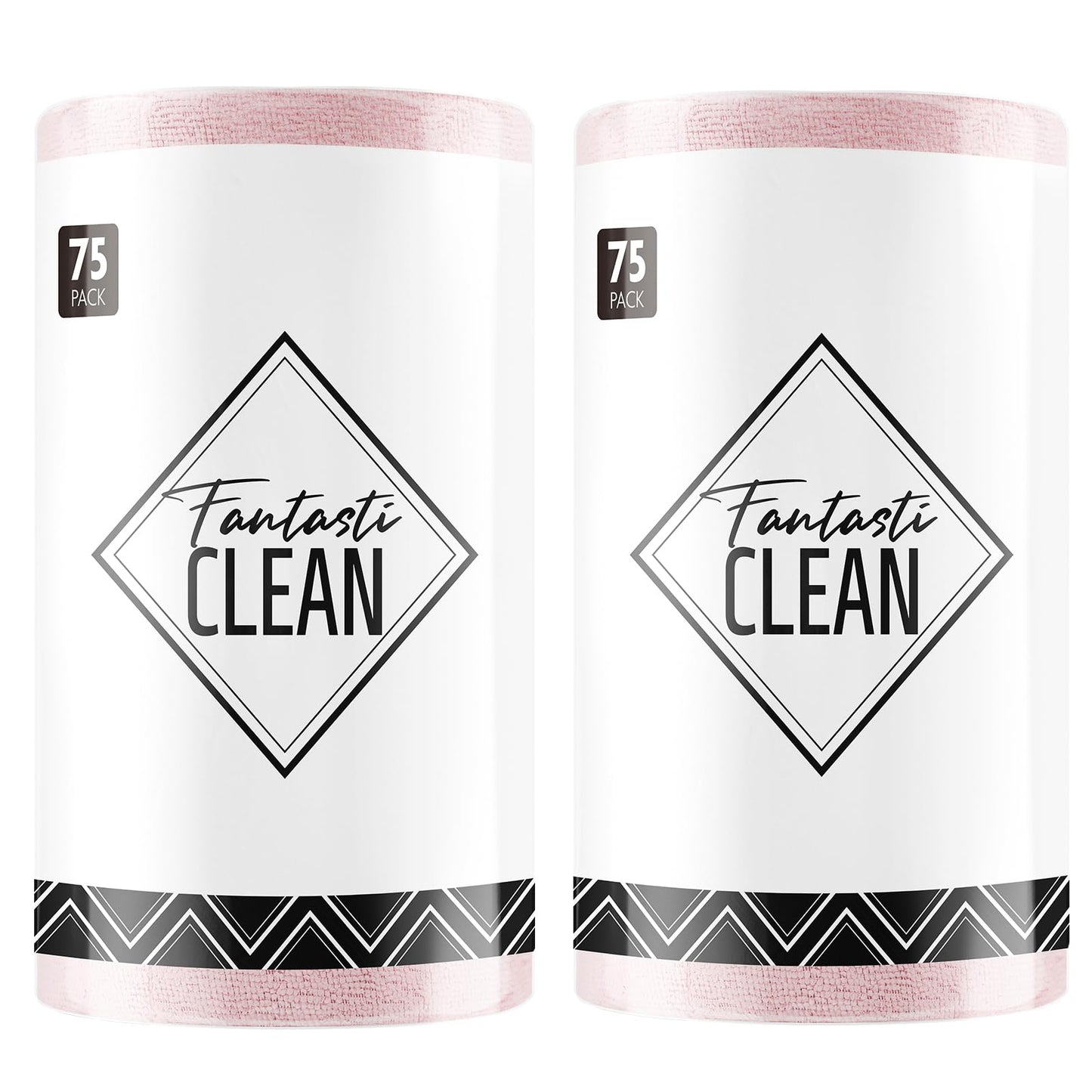 Fantasticlean Microfiber Cleaning Cloth Roll -75 Pack, Tear Away Microfiber Towels, 12" x 12", Reusable, Washable, Scratch Free, Ultra Absorbent Dish Rags for Car, Home, Garage or Shop (Pink)