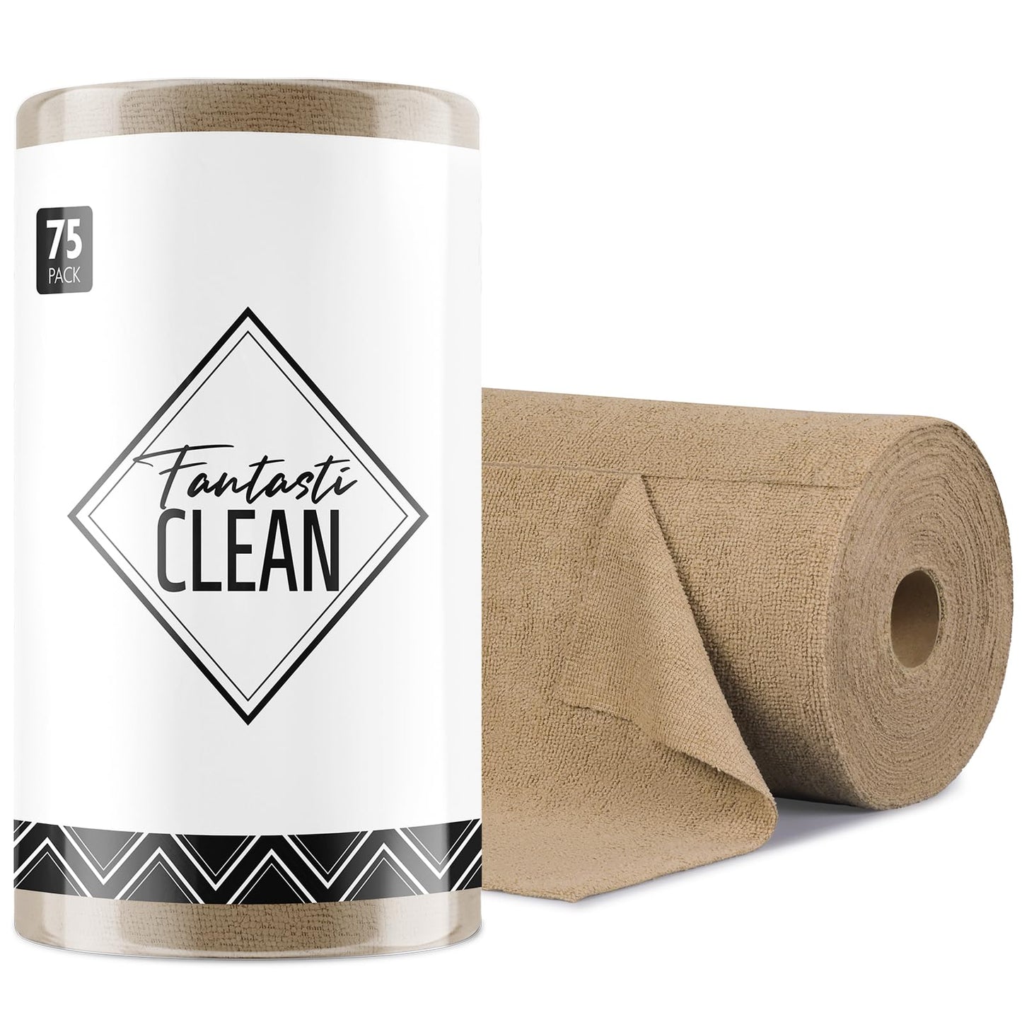 Fantasticlean Microfiber Cleaning Cloth Roll -75 Pack, Tear Away Microfiber Towels, 12" x 12", Reusable, Washable, Scratch Free, Ultra Absorbent Dish Rags for Car, Home, Garage or Shop (Pink)