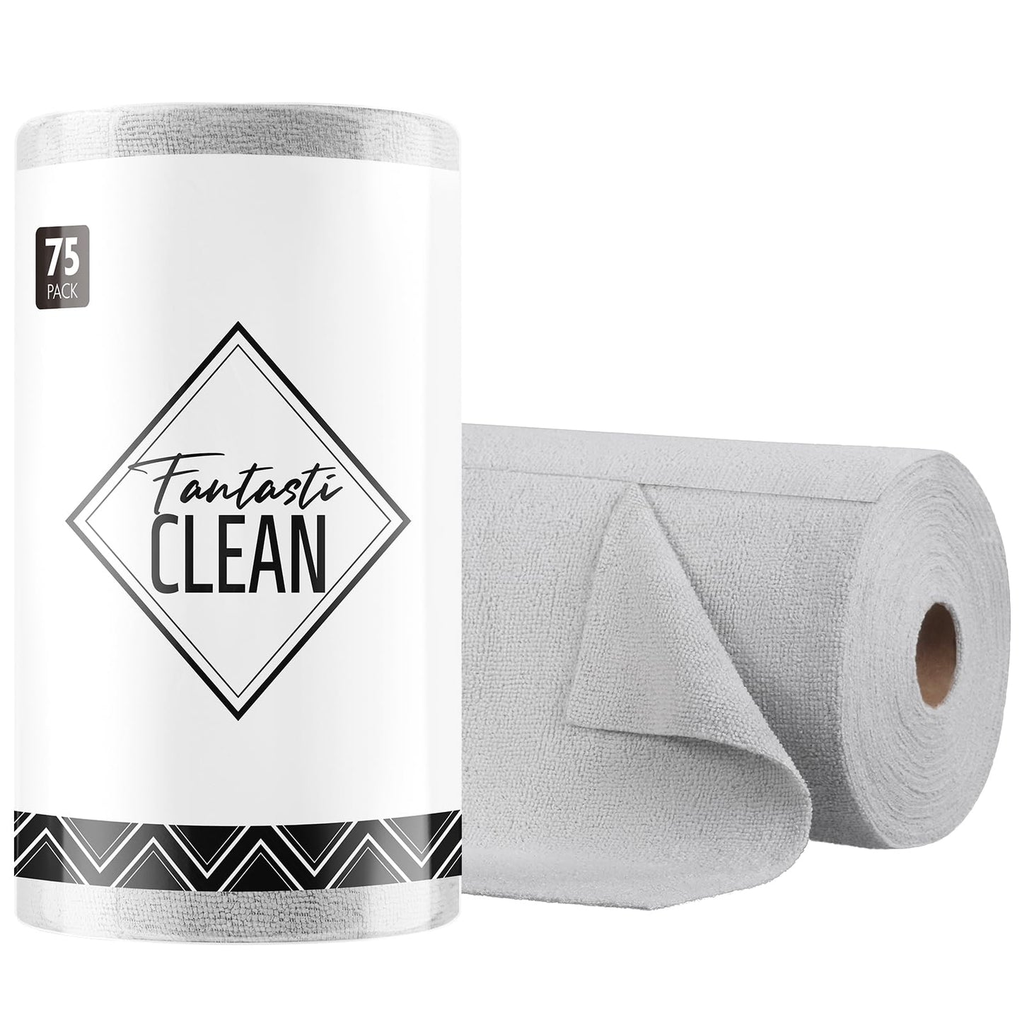 Fantasticlean Microfiber Cleaning Cloth Roll -75 Pack, Tear Away Microfiber Towels, 12" x 12", Reusable, Washable, Scratch Free, Ultra Absorbent Dish Rags for Car, Home, Garage or Shop (Pink)