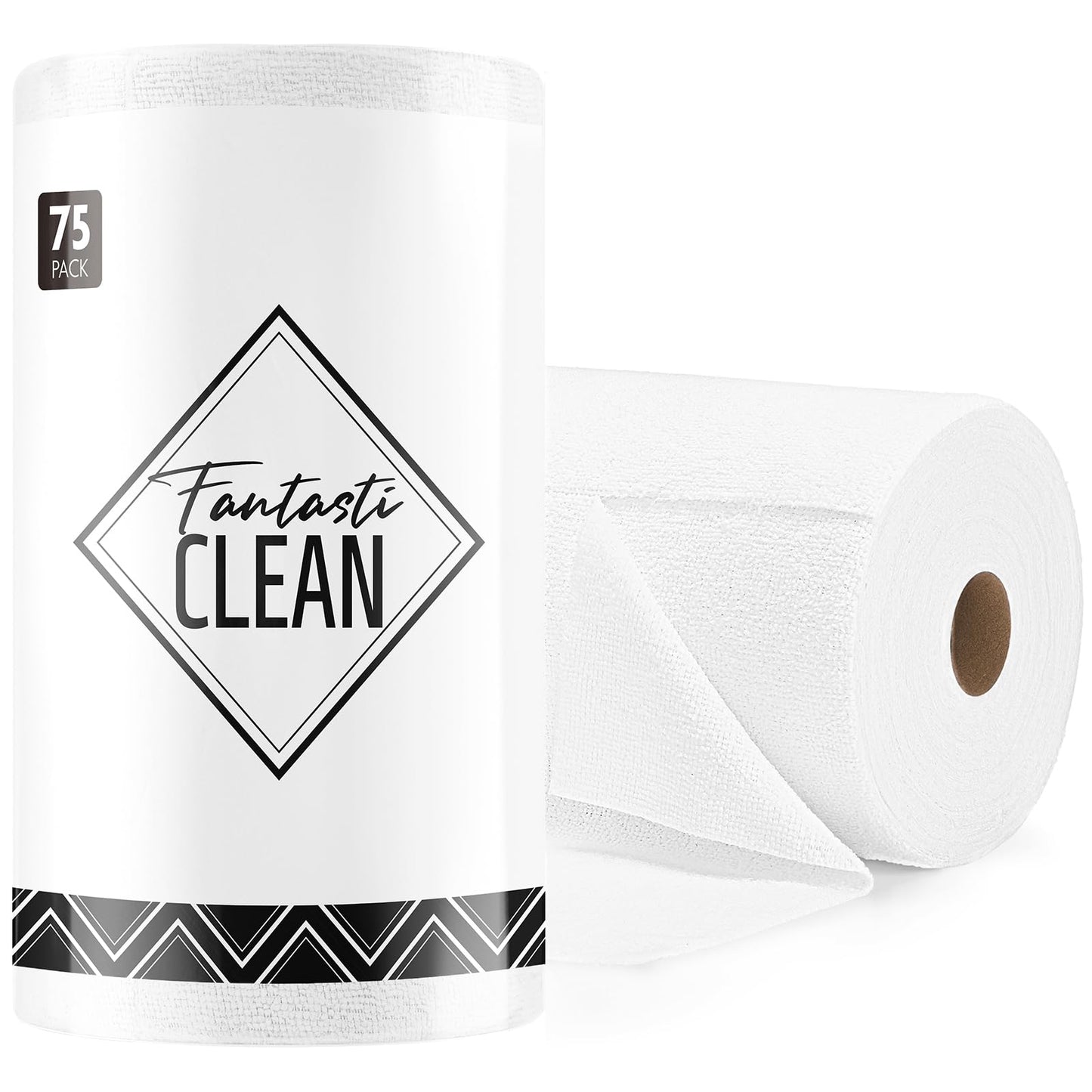 Fantasticlean Microfiber Cleaning Cloth Roll -75 Pack, Tear Away Microfiber Towels, 12" x 12", Reusable, Washable, Scratch Free, Ultra Absorbent Dish Rags for Car, Home, Garage or Shop (Pink)