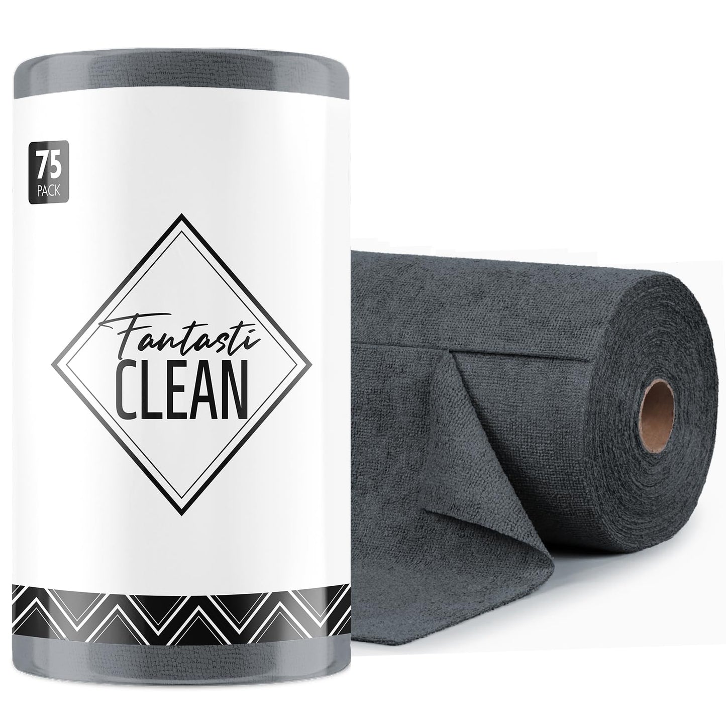Fantasticlean Microfiber Cleaning Cloth Roll -75 Pack, Tear Away Microfiber Towels, 12" x 12", Reusable, Washable, Scratch Free, Ultra Absorbent Dish Rags for Car, Home, Garage or Shop (Pink)