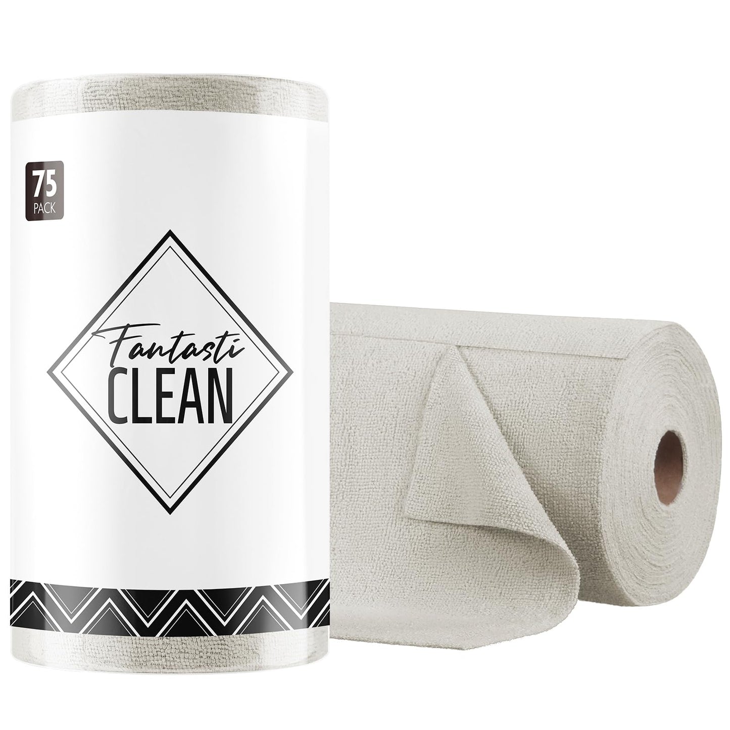 Fantasticlean Microfiber Cleaning Cloth Roll -75 Pack, Tear Away Microfiber Towels, 12" x 12", Reusable, Washable, Scratch Free, Ultra Absorbent Dish Rags for Car, Home, Garage or Shop (Pink)