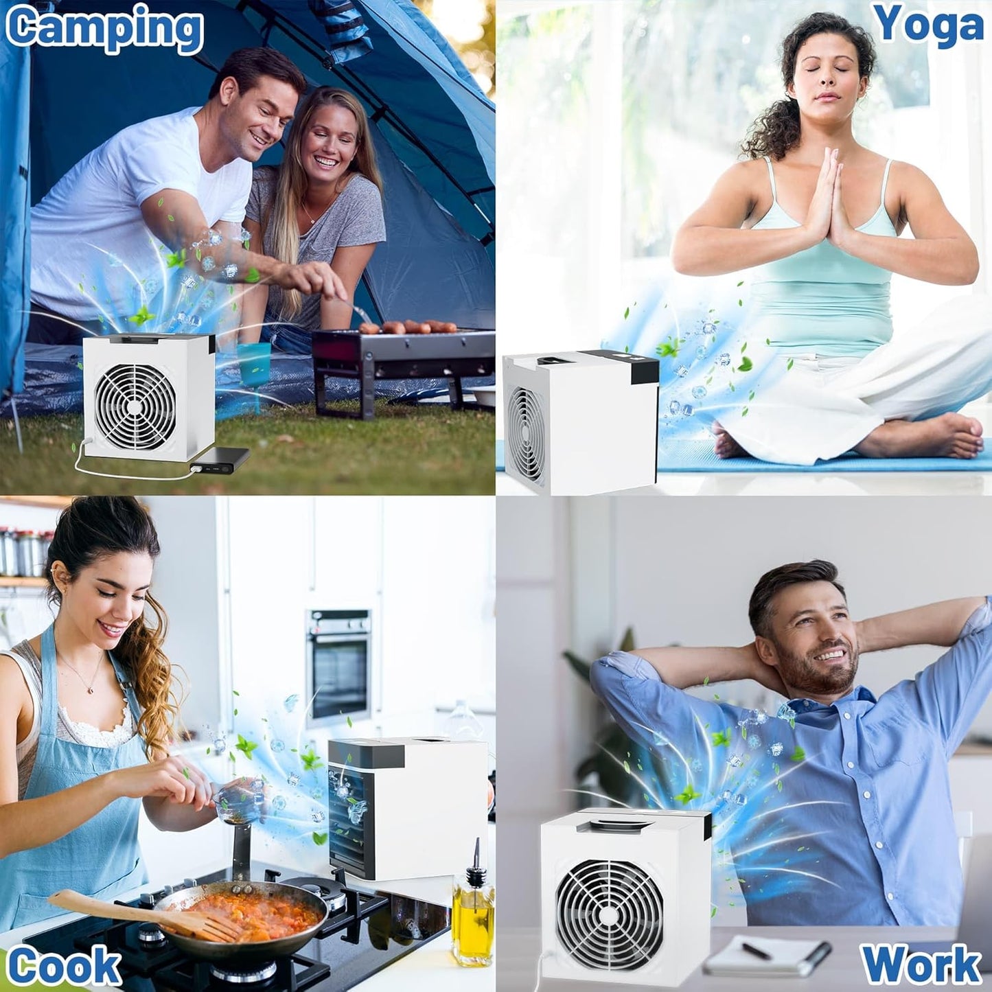 Portable Air Conditioner, Mini Personal Ice Cooling Air Cooler with 2 Ice Blocks,3 Speeds Small Fan for Room Bedroom Office Home Tent