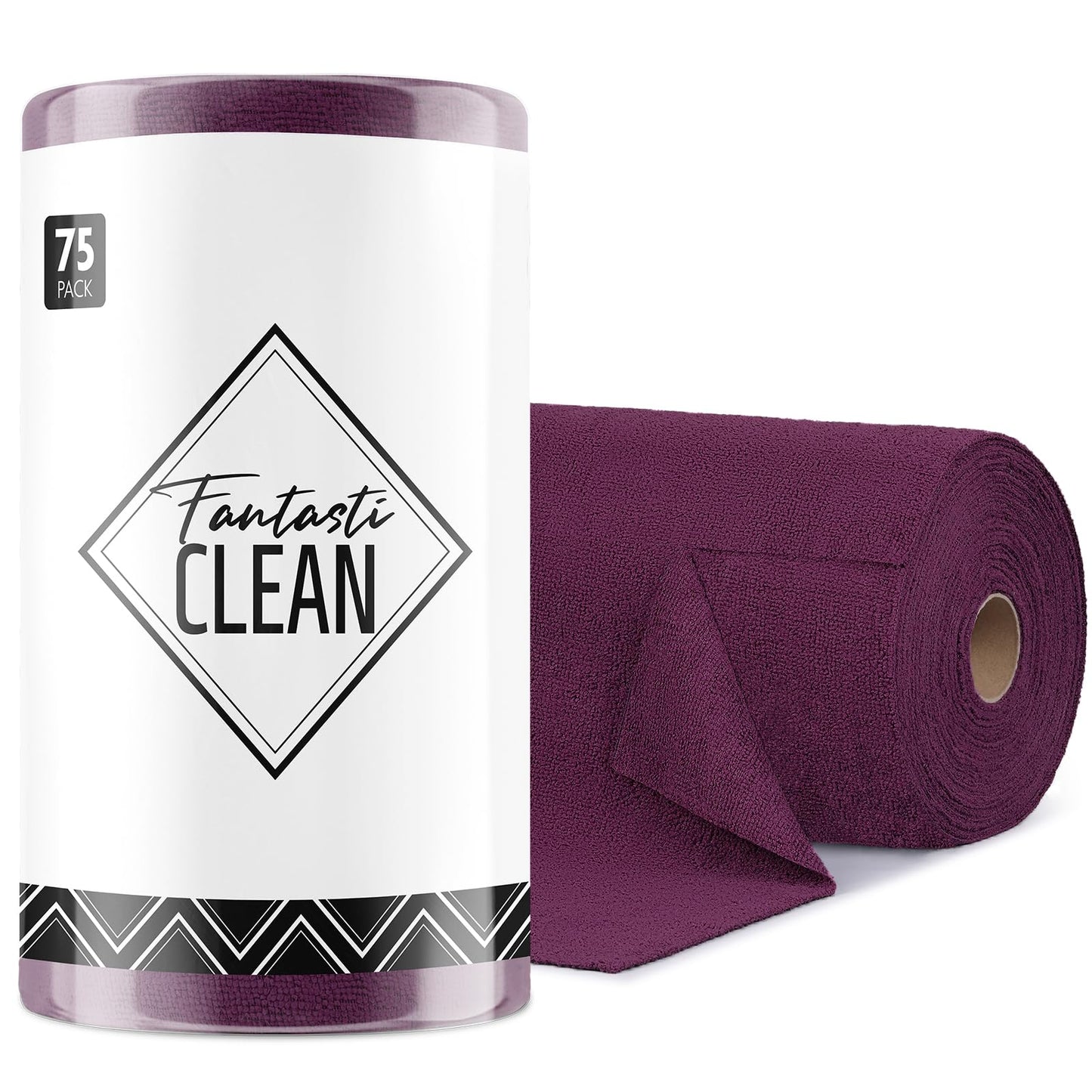 Fantasticlean Microfiber Cleaning Cloth Roll -75 Pack, Tear Away Microfiber Towels, 12" x 12", Reusable, Washable, Scratch Free, Ultra Absorbent Dish Rags for Car, Home, Garage or Shop (Pink)