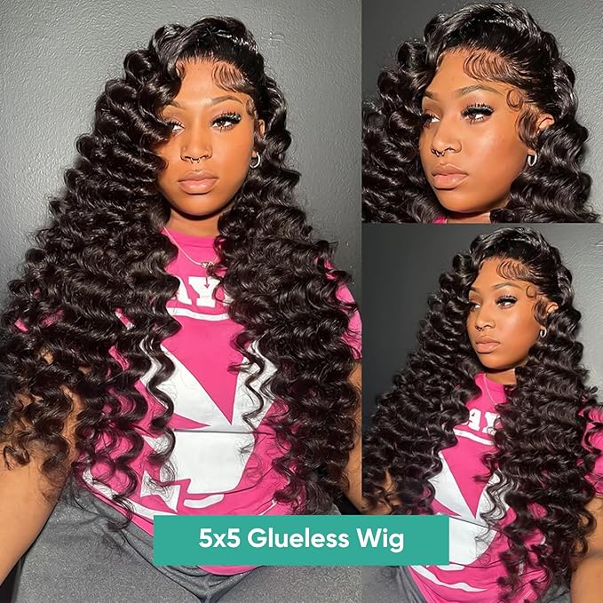 Twigoal Glueless Wigs Human Hair Pre Plucked Pre Cut Loose Deep Wave 28Inch 5x5 HD Lace Closure Wigs Human Hair Wear And Go Glueless Wigs Loose Deep Wave Lace Front Wigs Human Hair Wet and Wavy
