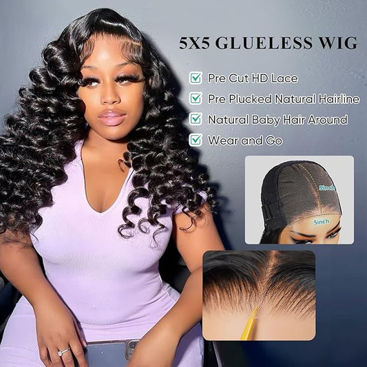 Twigoal Glueless Wigs Human Hair Pre Plucked Pre Cut Loose Deep Wave 28Inch 5x5 HD Lace Closure Wigs Human Hair Wear And Go Glueless Wigs Loose Deep Wave Lace Front Wigs Human Hair Wet and Wavy