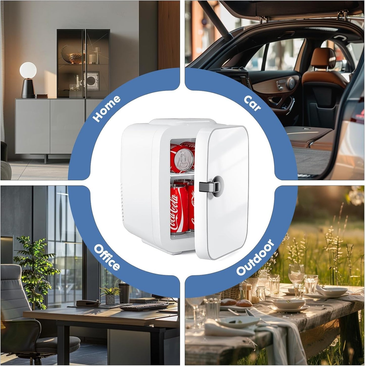 Sweetcrispy Mini Fridge, Portable Small Refrigerator 4L/6 Can Cooler & Warmer Compact Fridges for SkinCare, Food and Drinks, Bedroom, Dorm, Car, Office, White